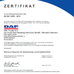 TüV-Zertifikat 14001 -Wartung & Reparatur für Nutzfahrzeugen Uetersen